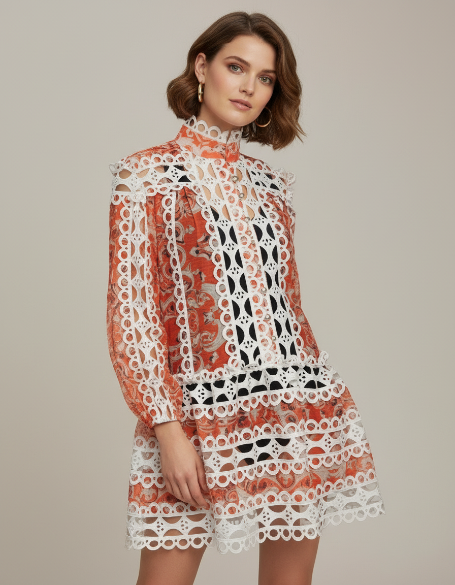 Terracotta Lace Overlay  Dress