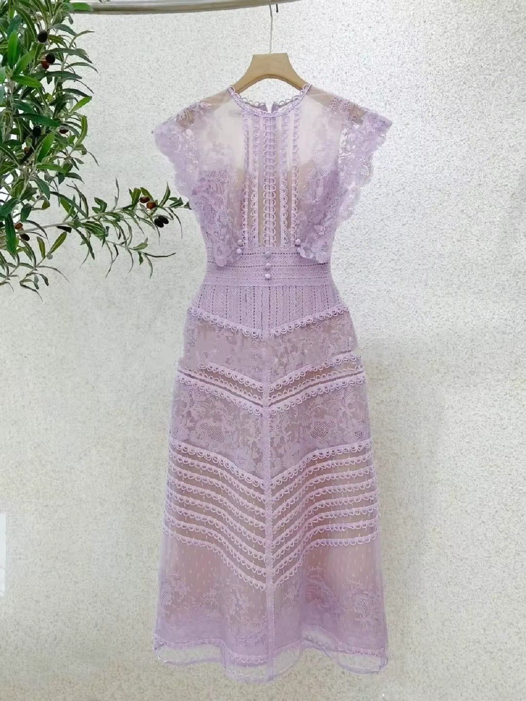 Blush Pink Lace Midi Cocktail Dress