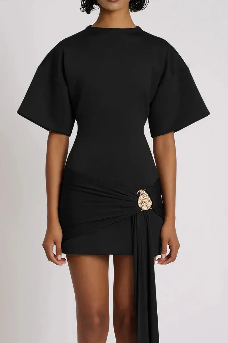 Luxe Draped Mini Dress with Kimono Sleeves