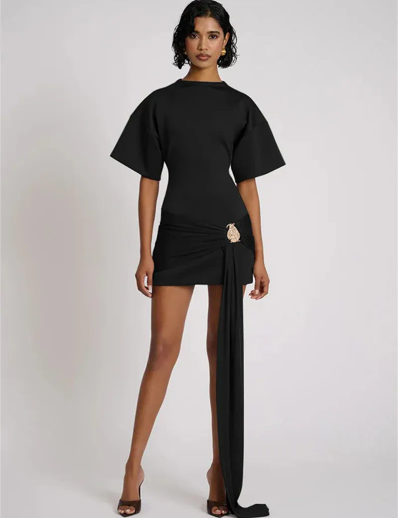 Luxe Draped Mini Dress with Kimono Sleeves