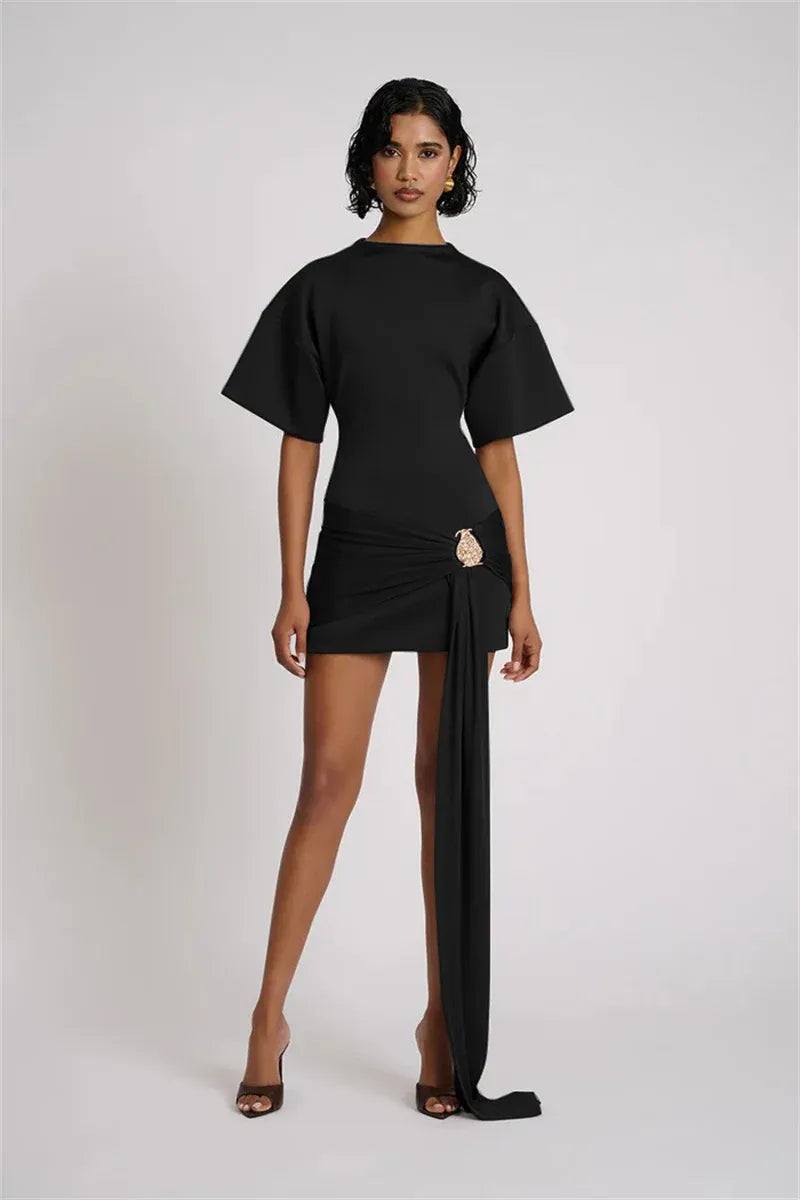 Luxe Draped Mini Dress with Kimono Sleeves