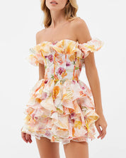 Peach Blossom Ruffle Corset Mini Dress