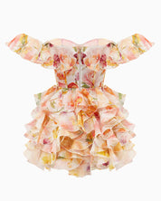 Peach Blossom Ruffle Corset Mini Dress