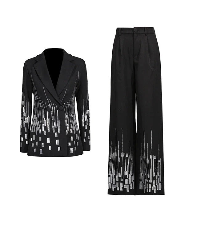 High-Waist Sequin Wide-Leg Pants