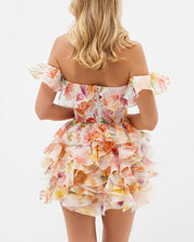Peach Blossom Ruffle Corset Mini Dress
