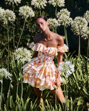 Peach Blossom Ruffle Corset Mini Dress