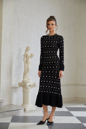 Long Sleeve Studded Crochet Knit Midi dress