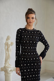 Long Sleeve Studded Crochet Knit Midi dress