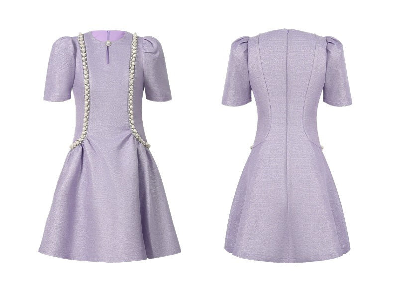 Lavender Shimmer Pearl A-Line Mini Dress