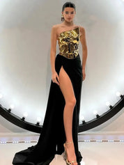 Black Luxe High-Slit Couture Dress