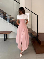 Two-Tone Embellished Capelet Midi Dress