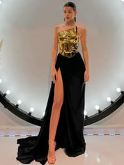Black Luxe High-Slit Couture Dress