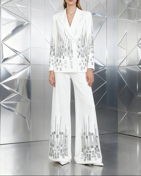 High-Waist Sequin Wide-Leg Pants