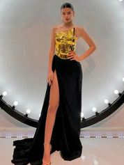 Black Luxe High-Slit Couture Dress