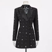 Crystal-Embellished Black Blazer Mini Dress
