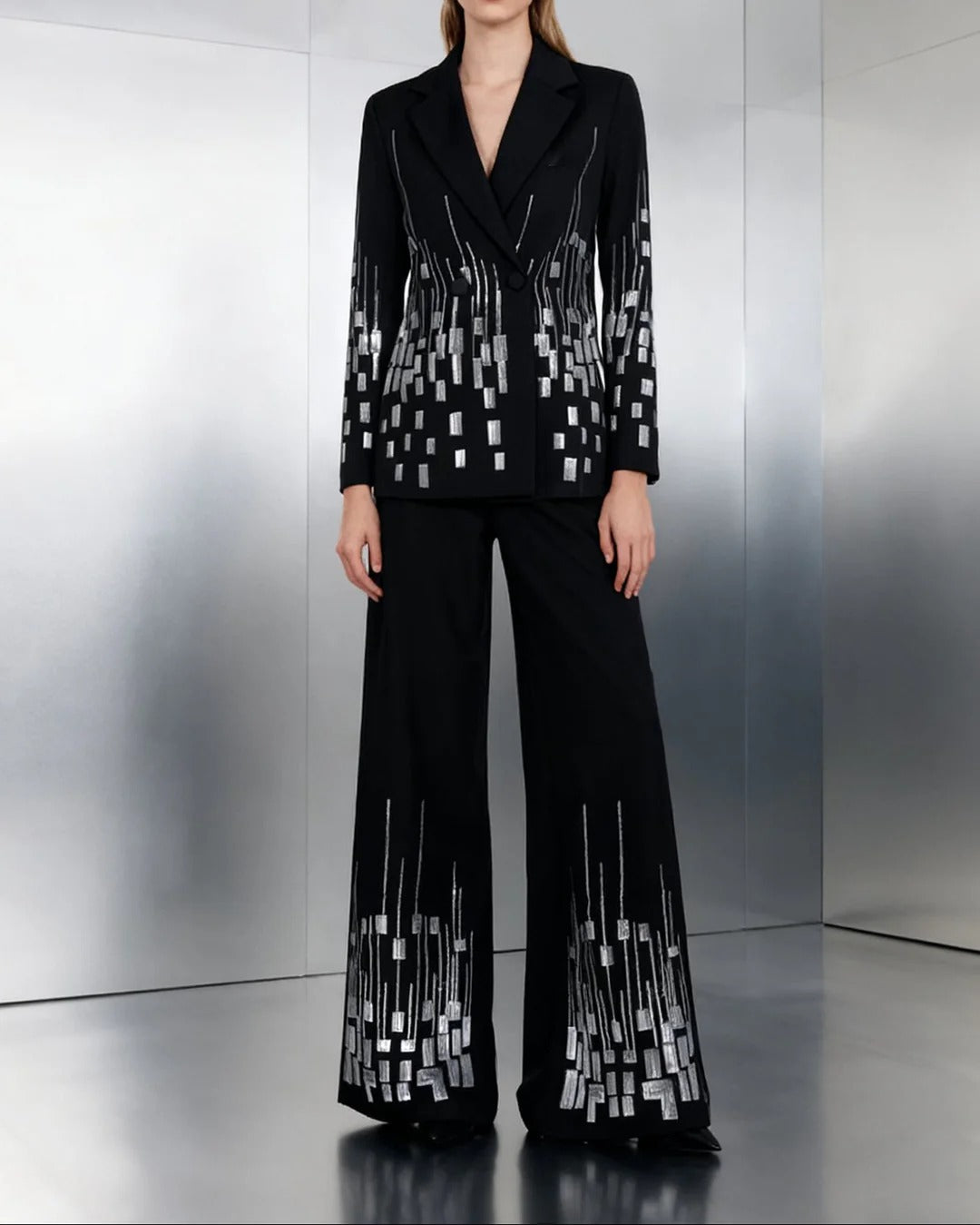 High-Waist Sequin Wide-Leg Pants