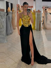 Black Luxe High-Slit Couture Dress