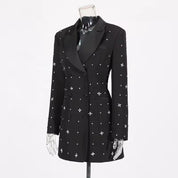 Crystal-Embellished Black Blazer Mini Dress
