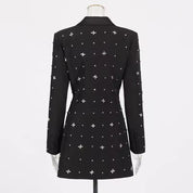 Crystal-Embellished Black Blazer Mini Dress