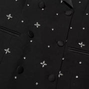 Crystal-Embellished Black Blazer Mini Dress