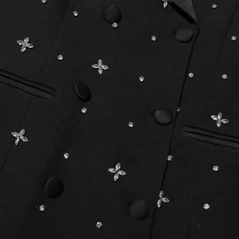 Crystal-Embellished Black Blazer Mini Dress