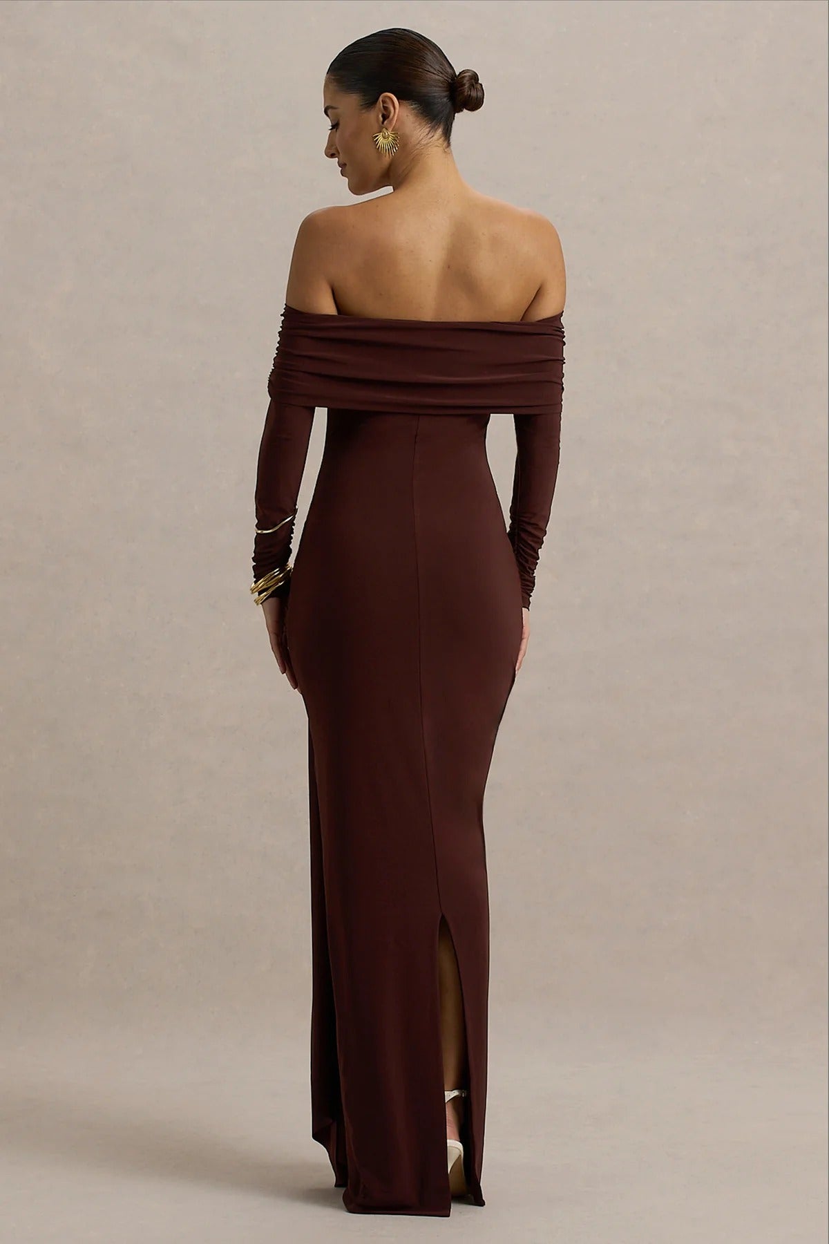 Brown Bardot Wrap Maxi Dress