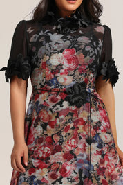 Black Floral Mesh Midi Dress