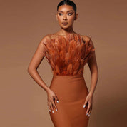 Liana Tube Dress with Feather Detailing