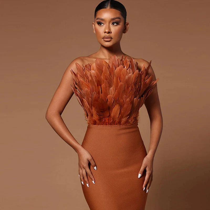 Liana Tube Dress with Feather Detailing