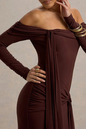 Brown Bardot Wrap Maxi Dress