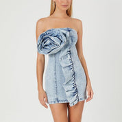 Denim Bloom Strapless Dress