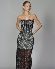 Lace Embroidered Strapless Long Dress