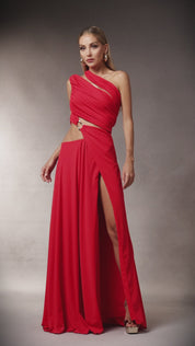 Scarlet Goddess Cut-Out Draped Gown