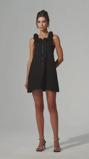 Black mini dress with ruffle straps