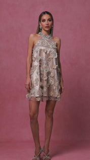 Blossom Luxe Embellished Halter Mini Dress