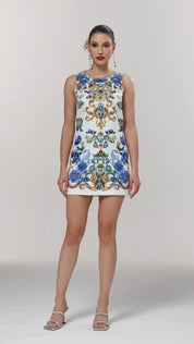 Baroque Majolica Embellished Mini Dress