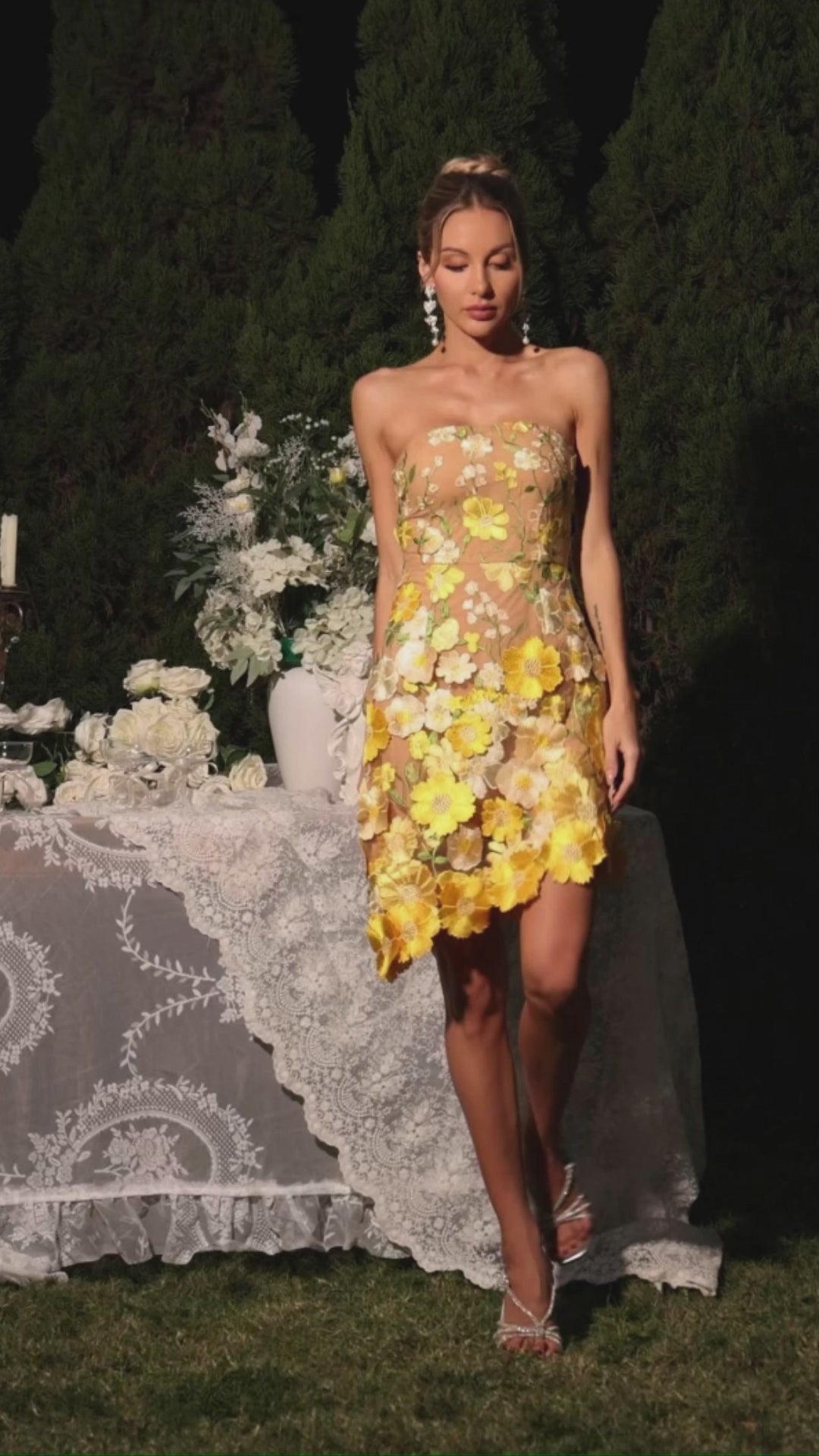 Sunlit Blossom Strapless Mini