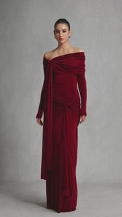 Jillian Off Shoulder Ruched Red Dress