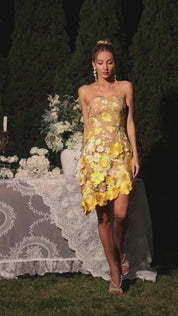 Sunlit Blossom Strapless Mini
