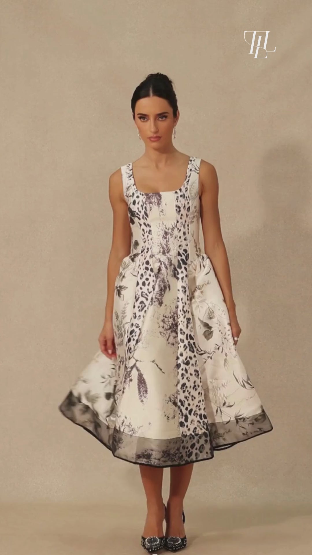 Sophisticated Mixed-Print Midi Dress