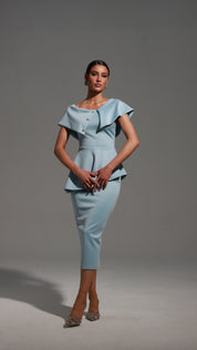 Blue Grace Peplum Midi Dress