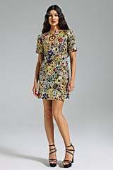 Golden Tapestry Floral Dress